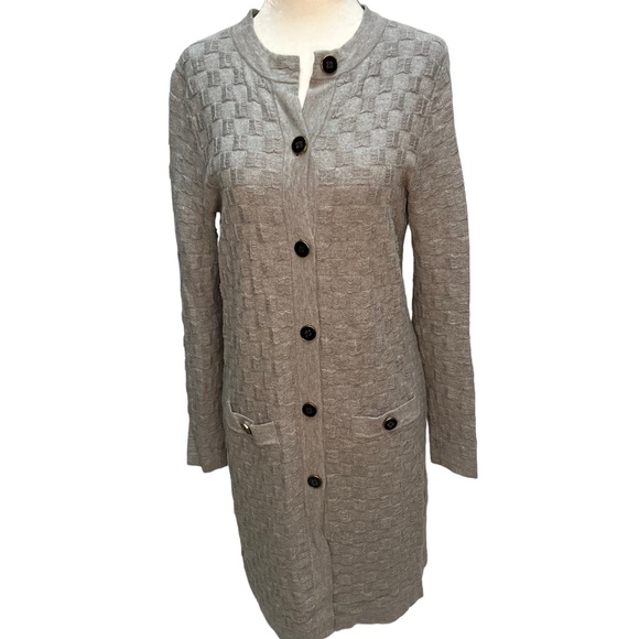 Banana Republic Grey Basket Weave Cotton/Wool Blend Long Sweater Cardigan XS - Picture 1 of 11